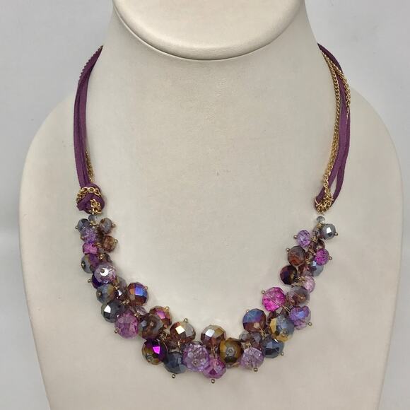 Ali Khan Necklace Purple & Amber Boho Aurora Borealis Glass Beads - Picture 1 of 4